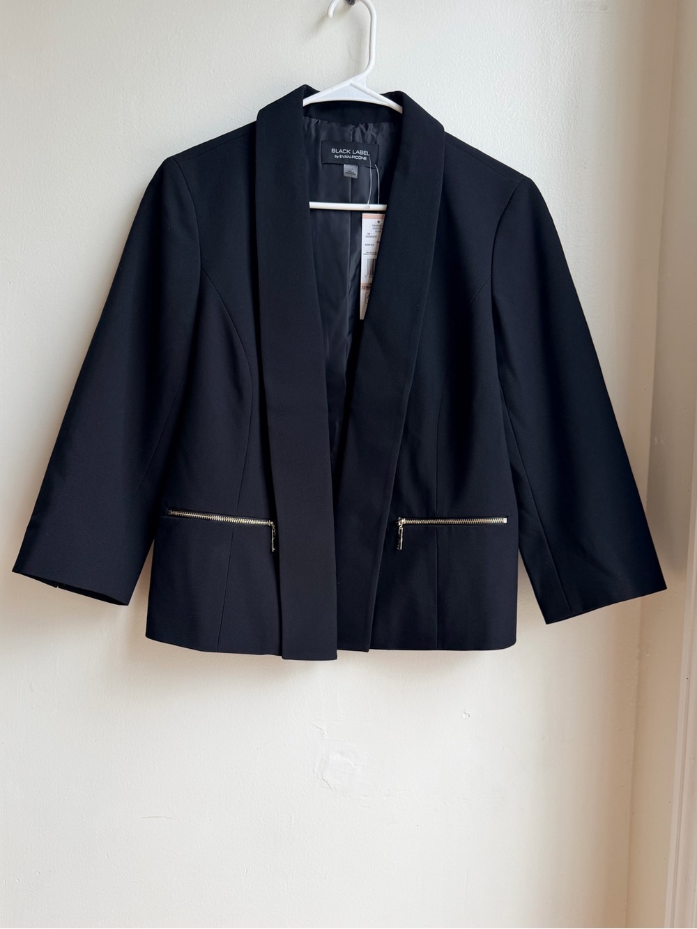 Evan Picone Black Label Blazer Jacket Women’s 12P Petite Open Front Zip Pockets